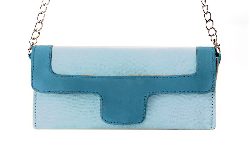 Women's sky blue and peacock blue luxurious elegant clutch for ceremonies, weddings and evenings out. - Profile view